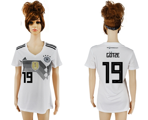 Women's Germany #19 Gotze White Home Soccer Country Jersey - Click Image to Close